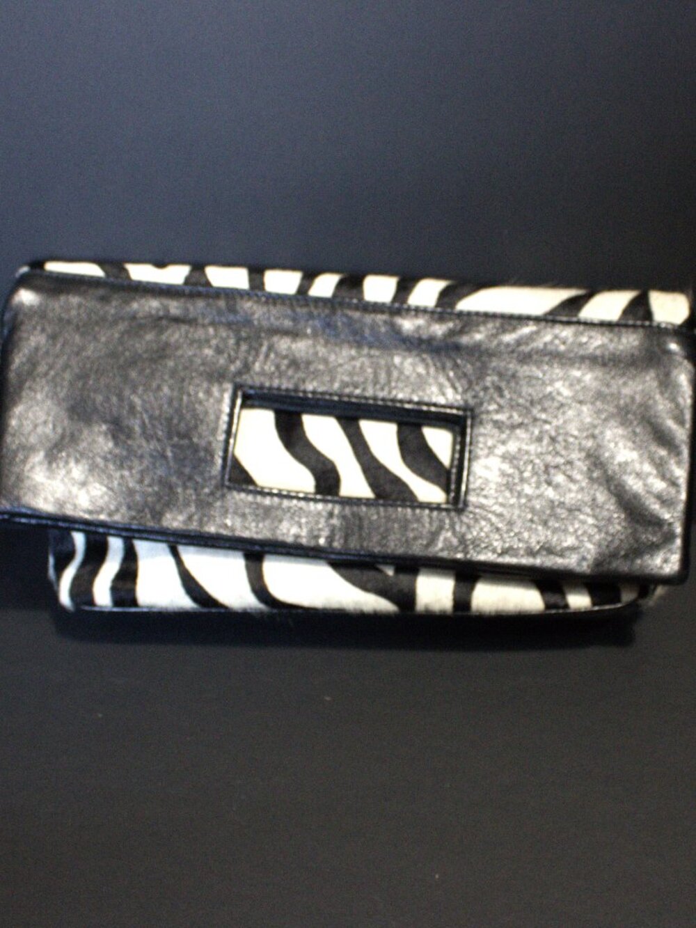Oochio, Zebra Print Hair on Hide, Leather Trim Clutch Handbag